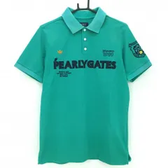 パーリーゲイツ 半袖ポロシャツ グリーン×ネイビー ワッペン ニコちゃん スマイル メンズ 5(L) ゴルフウェア PEARLY GATES