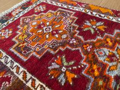 アンティークシヴァス絨毯/41×86/杏と茜色の総草木染が貴重な可愛い絨毯/貴重なアンティーク/細かい織で素晴らしい絨毯