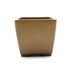 【未使用】盆栽鉢 3号 正角 黄土色 黄釉 瀬戸焼 陶器 四角 山野草 アガベ 塊根 多肉植物 サボテン ミニ 小品 小さい 約8.7センチ 植木鉢 苔 うめきち盆栽用品店