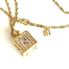 ニナリッチ　ネックレス　ロングネックレス　キューブ大　ラインストーン　ゴールドカラー