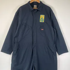 古着 ディッキーズ Dickies 長袖つなぎ オールインワン ワーク 作業着 大きいサイズ ワンポイントロゴ バックプリント サイドポケット XXL  ネイビー メンズ