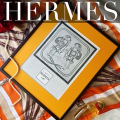 ＜1958 広告＞ HERMES エルメス カレ  ポスター ヴィンテージ アートポスター フレーム付き インテリア モダン おしゃれ かわいい 壁掛け  ポップ レトロ モノクロ モノトーン スカーフ オレンジ