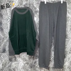 新品<!-利用不可文字-!><!-利用不可文字-!> ユニクロ UNIQLO スウェットセット ルームウェア パジャマ メンズ【XL】グレー×緑 長袖 長ズボン