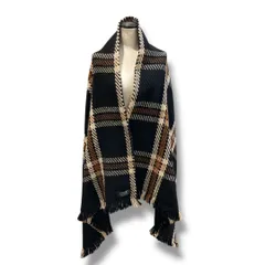 john branigan ジョンブラニガン 大判マフラー  ウール混 ストール マフラー チェック柄 大判 アイルランド製 黒 ブラック 茶系 ブラウン チェック柄 レディース 冬 ゴーゴー古着マルイ草加店1950