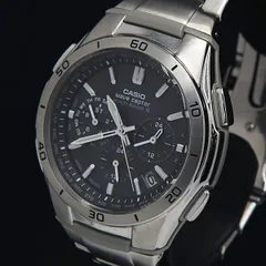 稼動 良品 カシオ 電波ソーラー WVQ-M410 ウェーブセプター クロノグラフ ラウンド デイト 黒文字盤 メンズ腕時計 INB 2000000 NSK