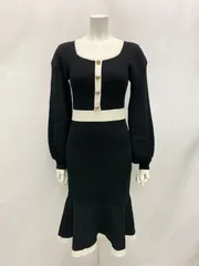 1394 JULIA BOUTIQE ジュリアブティック キャバクラ ドレス ニットワンピース パイピング 伸縮性 ゴールドボタン マーメイド ロングドレス キャバドレス