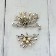 ヴィンテージ パールシルバーブローチ 2点セット 真珠 スターリングシルバー