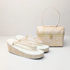 和装 草履 バッグ セット ゴールド 白 帯地 フリーサイズ u71-2