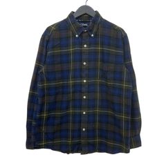 GM727 CHAPS チャップス 長袖 ボタンダウン シャツ トップス 羽織り コットン 綿 100% ネイビー系 チェック柄 総柄 メンズ M