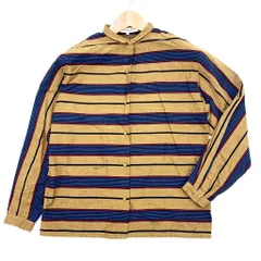 90s ★ Christian Dior クリスチャンディオール プレタポルテ レトロデザイン♪ ボーダー 長袖 シャツ M ブラウン ブルー レッド■AD81