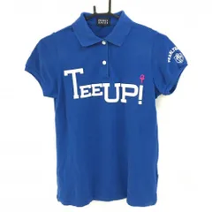 ★特価★パーリーゲイツ 半袖ポロシャツ ブルー×白 フェルトワッペン コットン100％ レディース 0(S) ゴルフウェア PEARLY GATES