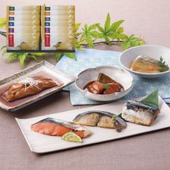 東京 「なだ万」 料亭の焼魚・煮魚詰め合せ 鰆西京焼、銀鮭西京焼、鯖西京焼、鰤の照り煮、鯖の味噌煮 各60g×各2、鰈の煮付け70g×2 【産直・メーカー直送品】