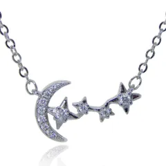 残り1点★星と月 4連CZダイヤモンド レディース ネックレス シルバー925刻印 宝石 キュービックジルコニア アクセサリー ジュエリー プレゼント