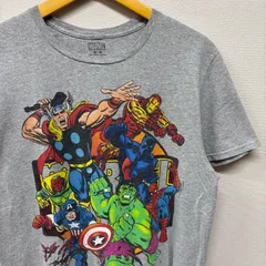 古着　L　MARVEL　Tシャツ　グレー   霜降り   アイアンマン   スパイダーマン   ハルク   キャプテンアメリカ   ブラックパンサー   ソー   ヴィジョン   アベンジャーズ
