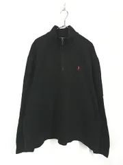 古着 Polo Ralph Lauren ワンポイント ハーフジップ 裾リブなし ハイゲージ コットン ニット セーター 黒 XL 古着 
