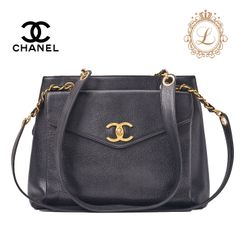 CHANEL シャネル アウトサイドフラップ ダブルチェーンショルダー キャビアスキン 黒（ゴールド金具） トートバッグ レディーストートバッグ レディースバッグ ハイブランド【中古】【送料無料】