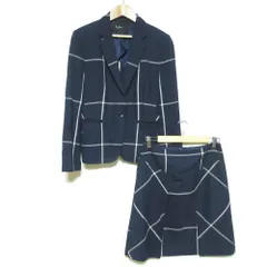 良品 PAUL SMITH BLACK ポールスミスブラック チェック柄 シングルジャケット スカート スーツ セットアップ 40 ネイビー レディース 古着 中古 USED