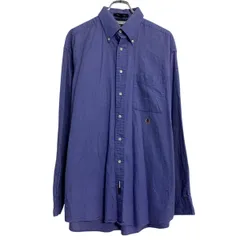 TOMMY HILFIGER 長袖 無地シャツ 16 XL 程 ブルーパープル トミーヒルフィガー ボタンダウン ビッグサイズ 古着卸 アメリカ仕入 a701-5935