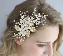 ☆新品 ゴールド花ヘッドドレスウェディングヘアクセサリーブライダル髪飾り