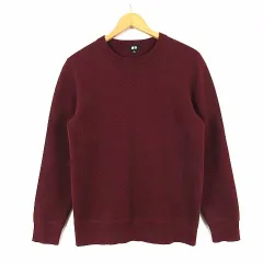 ユニクロ UNIQLO ウォッシャブル ストレッチ ミラノリブ クルーネック セーター ニット コットン 長袖 M ボルドー 美品