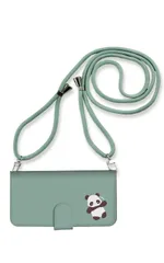 iPhone 16 ProMAX ケース 手帳型 アイフォン16プロマックス スマホケース 携帯ケース かわいい パンダ 可愛い ワンポイント シンプル 透明 クリア おしゃれ パステル ストラップ付 カラー03