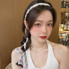 リボンカチューシャ 髪飾り パール ラインストーン  シフォン ピンク 卒業式　入学式　結婚式　二次会　ヘアアレンジ　簡単　セルフ　髪飾り