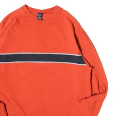 00's USA製 ギャップ GAP ボーダー ヘビーウェイトコットン Tシャツ (L) オレンジ×紺系 ロンT 無地 アメリカ製 旧タグ オールド 2000年製 アメリカ古着 USED ビンテージ ヴィンテージ