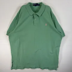 古着 90's/90年代 ポロバイラルフローレン Polo by Ralph Lauren 鹿の子 半袖 ポロシャツ ロゴ 刺繍 2ボタン 大きいサイズ XXL  グリーン 無地 メンズ