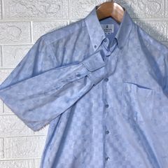 ランバンコレクション　ブルー　ブロックチェック　チェス　総柄　長袖シャツ