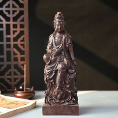 Kannon Bodhisattva Statue, Deity, Buddha, Ornament, Wooden Carving, Wooden Object, Interior Decor, Entrance, Living Room, Gift, Decoration, Craftwork, Artwork, Luck, Feng Shui, Good Fortune, Health, Career Success, Family Luck, Home Safety, Wealth, Auspicious Item