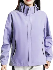 newNE ニューネ マウンテンパーカー アウトドア ジャケット 裏地あり ウィンドブレーカー フード脱着 アウター 作業着 前あき ジップアップ 女子 上 上着 はおり 羽織 フルジップ ファスナー(パープル,  2XL)