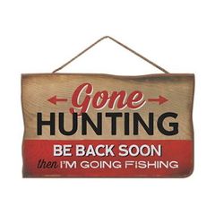 木製看板 "gone hunting" ヴィンテージ風 吊り紐付き 縦14.5×横24cm