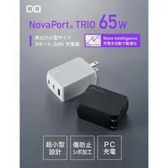 CIO NovaPort TRIO 65W GaN充電器 NovaIntelligence搭載 世界最小級 3ポート USB-C×2 + USB-A USB ACアダプター コンセント 急速充電器 軽量 タイプC iPhone15 ブラック