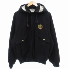 ジェイプレス J.PRESS ウールジャケット ブルゾン フーデット付 ジップアップ 裏チェック L 紺 ネイビー /GV