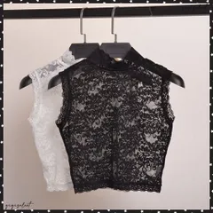 付け襟 花柄レース インナートップス韓国スタンドカラー 総レースブラウス フリルネック 重ね着レースシャツ きれいめ つけ襟フェミニンシャツつけ衿 つけえり白黒可愛いレースシャツ ハイネック 立ち襟 レイヤード つけ襟