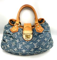 【鑑定済み】正規品 ルイヴィトン LOUIS VUITTON モノグラムデニム プリーティ ハンド M95020 ブルー LV