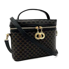 【中古】良品 CELINE セリーヌ サークル ロゴ 2way レザー ハンド ショルダー バニティ バッグ dD0738M