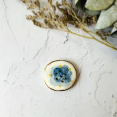【再販】柔らかい色合い お花 金継ぎ 陶器 ヘアアクセサリー ヘアゴム ポニーフック ブローチ ネイビーブルー 紺 ブルー 青 ゴールド 金 イエロー 黄色 ブラウン 茶 花 ヘアアクセ