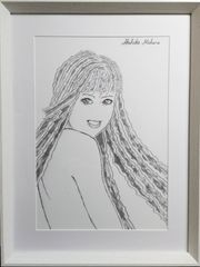 Akihiko Mihara, Salon d'Automne Award-winning artist, original drawing [Red Eye], female portrait, figure drawing, line drawing, art, small piece, painting, fine art, interior art, original artwork, miscellaneous goods, contemporary art, pencil drawing, brush pen art, illustration, portrait of a beautiful woman, interior coordination