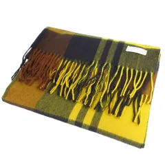 美品 Joshua Ellis ジョシュアエリス チェック柄 カシミヤ100% フリンジ大判マフラー ストール イエロー レディース 古着 中古 USED