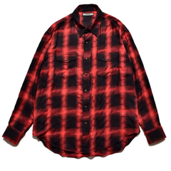 ☆新品未使用☆　定価35200円【MINEDENIM】Distortion Ombre Check L.Western SH マインデニム　服　メンズ　長袖　おしゃれ　赤　レッド　RED 黒　ブラック　BLACK 　木村拓哉　キムタク　芸能人　アイドル　野口強