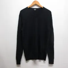 ユニクロ UNIQLO 長袖 エクストラファイン メリノ Vネック ニット セーター L ネイビー