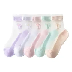 【新品】 [ZEFANGYU] 子供のソックス キッズ シースルー ソックス 子供 靴下 夏 超薄型 メッシュ 赤ちゃん ベビー 女の子 5足 セット 通気 おしゃれ フォーマル お姫様 発表会 結婚式 (S, hudiejie) 0