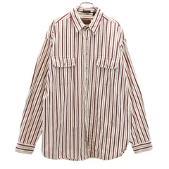 Eddie Bauer エディーバウアー 90s オールド 黒タグ ストライプ柄 長袖 コットンシャツ XL ホワイト アウトドア メンズ 古着