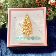 シーグラスアート　クリスマスツリー　ゴールド