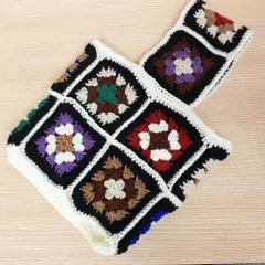 グラニースクエア編み　カラフル　ハンドバッグ　ハンドメイド