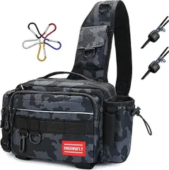 【在庫処分】HAKAWAFLY フィッシングバッグ5WAY ロッドベルト２点とカラビナ5点付き 釣りバッグ 防水 タックルバッグ 多機能 大容量 ランガンバッグ （ブラック、カーキ迷彩、ネイビー迷彩）