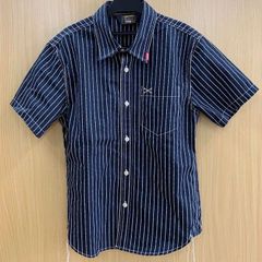 バンソン ウォバッシュストライプ ワークシャツ VANSON 半袖シャツ クロスボーン ワンポイント刺繍  Ｍ サイズ