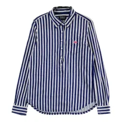 サイズ：0 PEARLY GATES パーリーゲイツ  長袖ポロシャツ ボタンダウン ストライプ柄 ネイビー系 [240101207694]# ゴルフウェア レディース ストスト