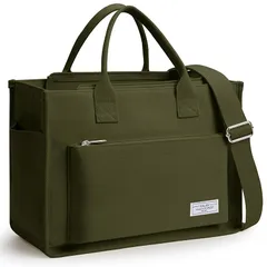 【新品】 [KALIDI FANCY FOREST] トートバッグ ショルダーバッグ 6ポケット 3WAY使い 脱着可能肩紐 大容量 大きめ 自立 キャンバストート 帆布 トートバッグ 通学 通勤用 レディース メンズ ファスナー式 (オリーブグリーン) 0